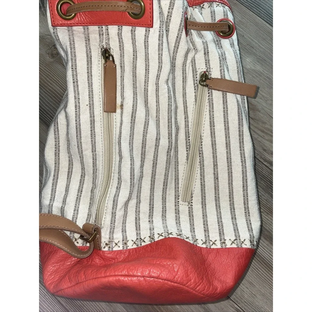 Vintage Fossil‎ Hudson  Sling Backpack Bag Tan & Brown Stripes Cow-Hide Leather